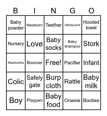 "Baby Shower" Bingo Card