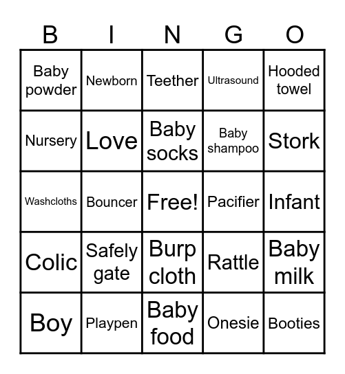 "Baby Shower" Bingo Card