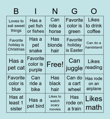 Frienship Club - Get to Know You Bingo Card