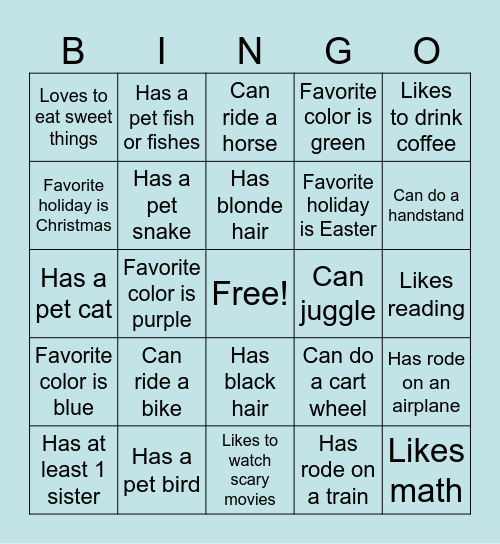 Frienship Club - Get to Know You Bingo Card