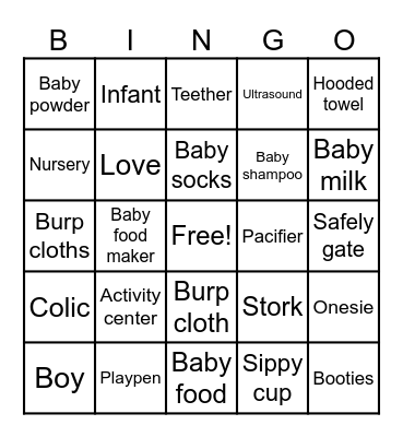 "Baby Shower" Bingo Card