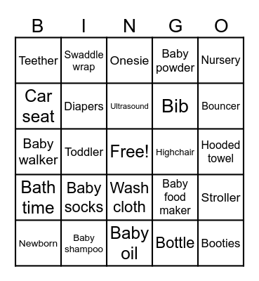 "Baby Shower" Bingo Card