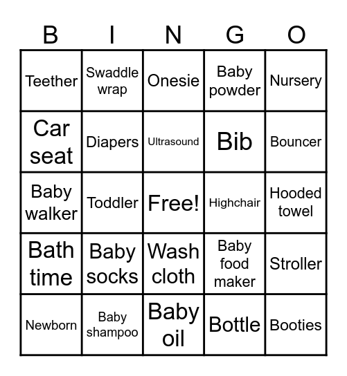 "Baby Shower" Bingo Card