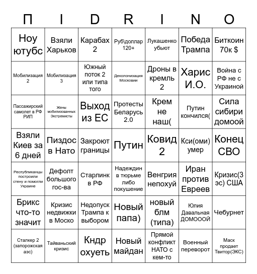 Будущее МИРА Bingo Card