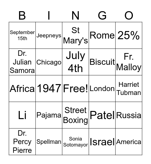 Untitled Bingo Card