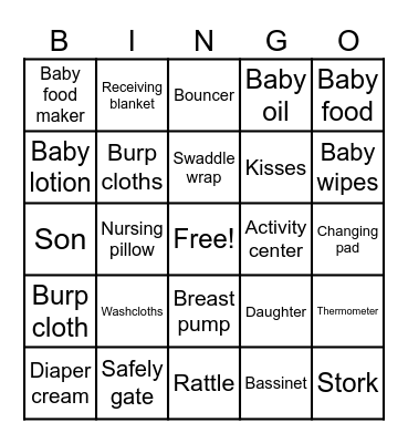 "Baby Shower" Bingo Card