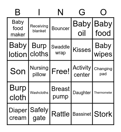 "Baby Shower" Bingo Card