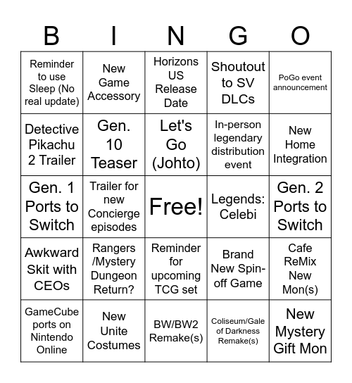 Pokemon Presents: Pokemon Day 2024 Bingo Card