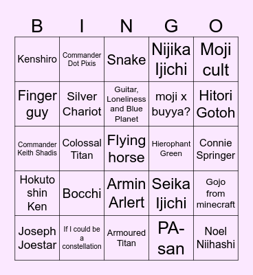 Anime society bingo Card