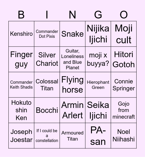 Anime society bingo Card