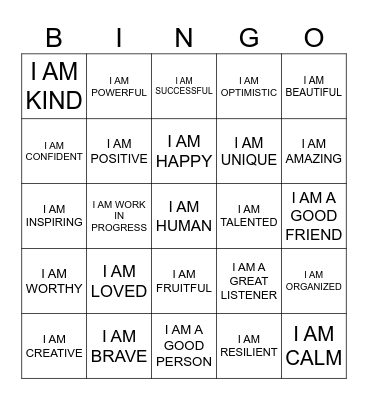 I AM STATEMENTS Bingo Card