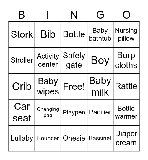 "Baby Shower" Bingo Card