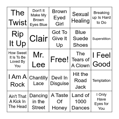 50's - 60's & 70's Oldies Bingo Card