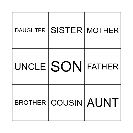 Family Bingo Card