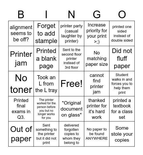 Printer Chronicles Bingo Card