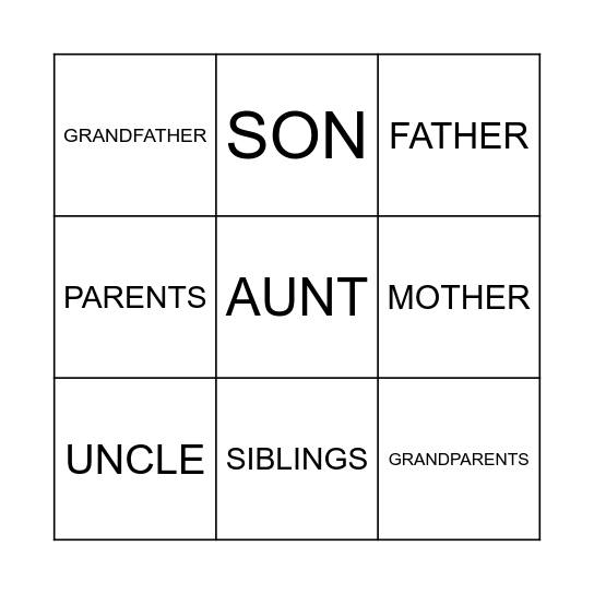 Family Bingo Card