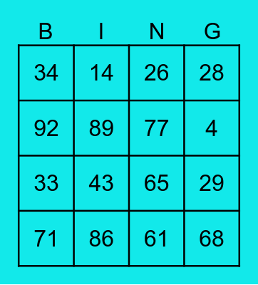 Place Value BINGO Card