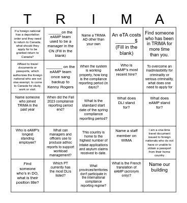 TRIMA BINGO Card