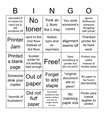 Printer Chronicles Bingo Card