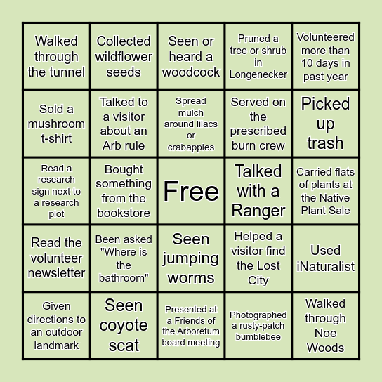 Volunteer Bingo    Find someone who has: Bingo Card