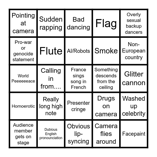 EUROVISION BINGO Card