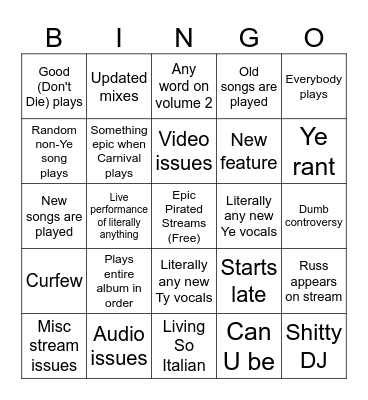 Vulturey Vultures Bingo Card