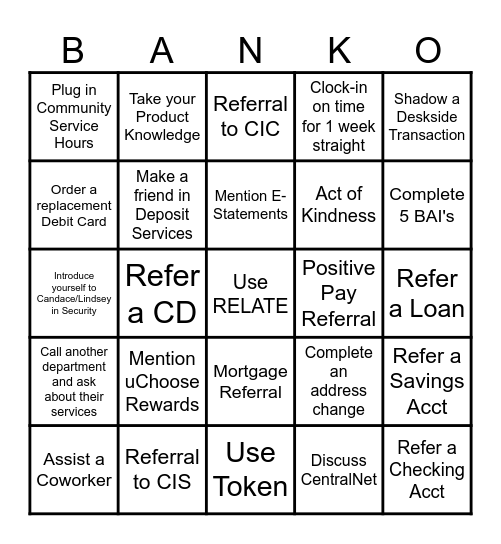 Central Bank & Trust Bingo Card