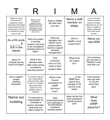 TRIMA BINGO Card