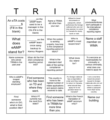 TRIMA BINGO Card