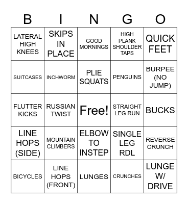 FITNESS BINGO Card