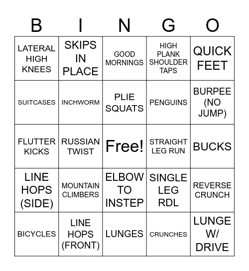 FITNESS BINGO Card