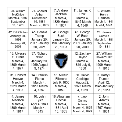 Blue Ox President Bingo Card