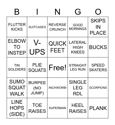 FITNESS BINGO Card