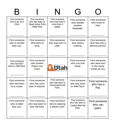Find Someone Who Bingo Card
