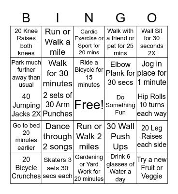 Fitness Bingo Week 3 Bingo Card