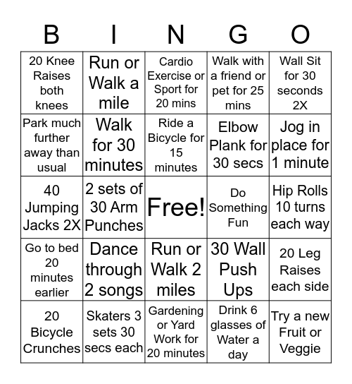 Fitness Bingo Week 3 Bingo Card