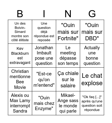 Rencontre Productivité Bingo Card