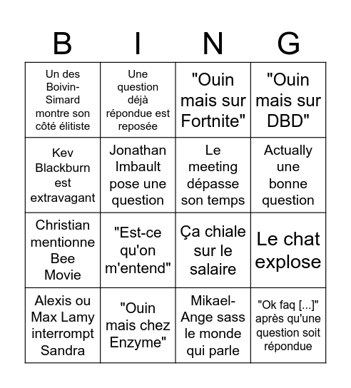 Rencontre Productivité Bingo Card