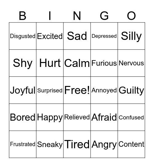 Facial Expression Bingo Card