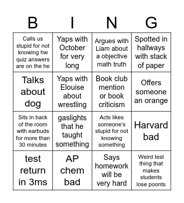 Nathan bingo Card