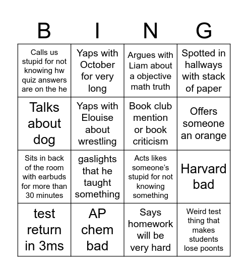 Nathan bingo Card