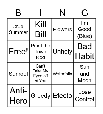 Musical BINGO Card
