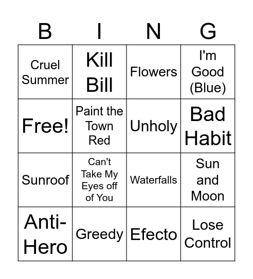 Musical BINGO Card