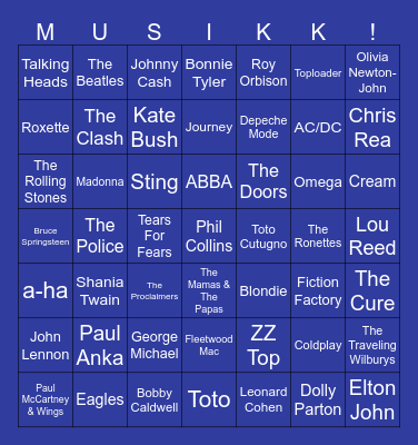 Vinstogo Musikkbingo 2 Bingo Card
