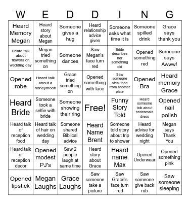 Grace and Megan Shower Bingo Card