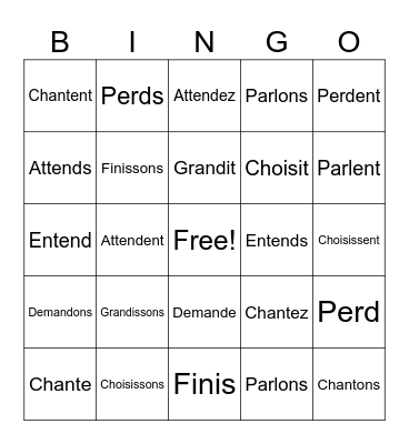Verbs au Présent Bingo Card