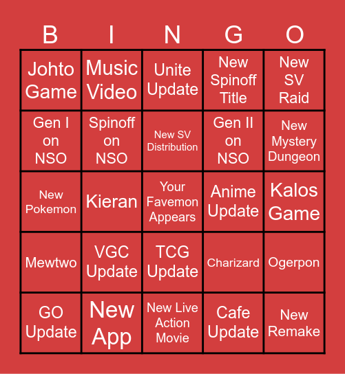 2-27-2024 Pokemon Presents Bingo Card