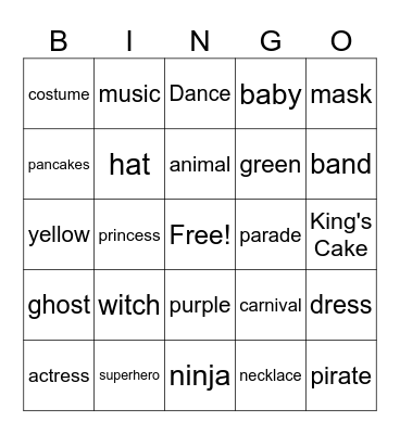 Carnival Bingo Card