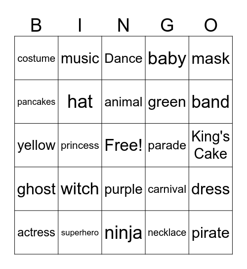 Carnival Bingo Card