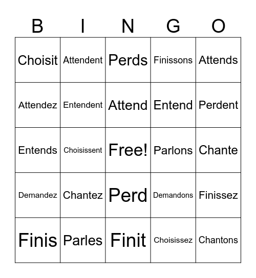 Verbs au Présent Bingo Card